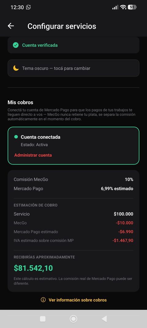 Configuración de servicios y categorías que ofrece el mecánico